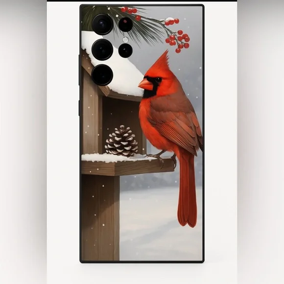 Samsung Galaxy S22 Ultra 5G Black Phone Case Cardinal Winter Pinecone - Picture 2 of 2